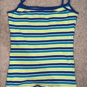 blue, green, and white casino striped tank top